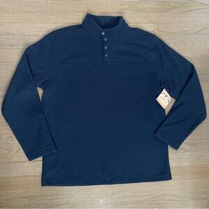 NWT Blue Mountain Men's Navy Honeycomb 1/4 Snap Fleece Pullover Sweater